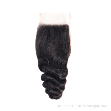 Wholesale Brazilian Loose Wave 4x4 Lace Closure Remy Human Hair Free Middle Part Natural Color Pre Plucked Swiss Lace Closure